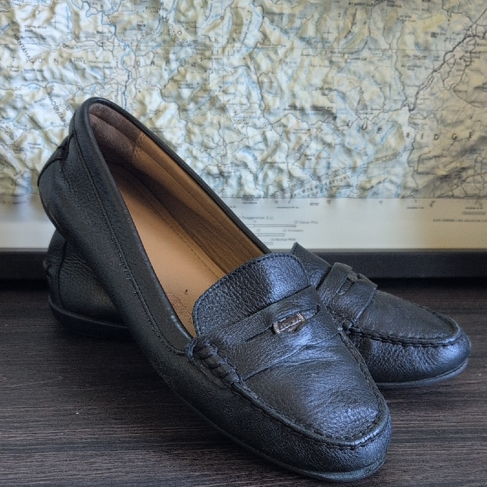 Coach Black Leather Penny Loafers